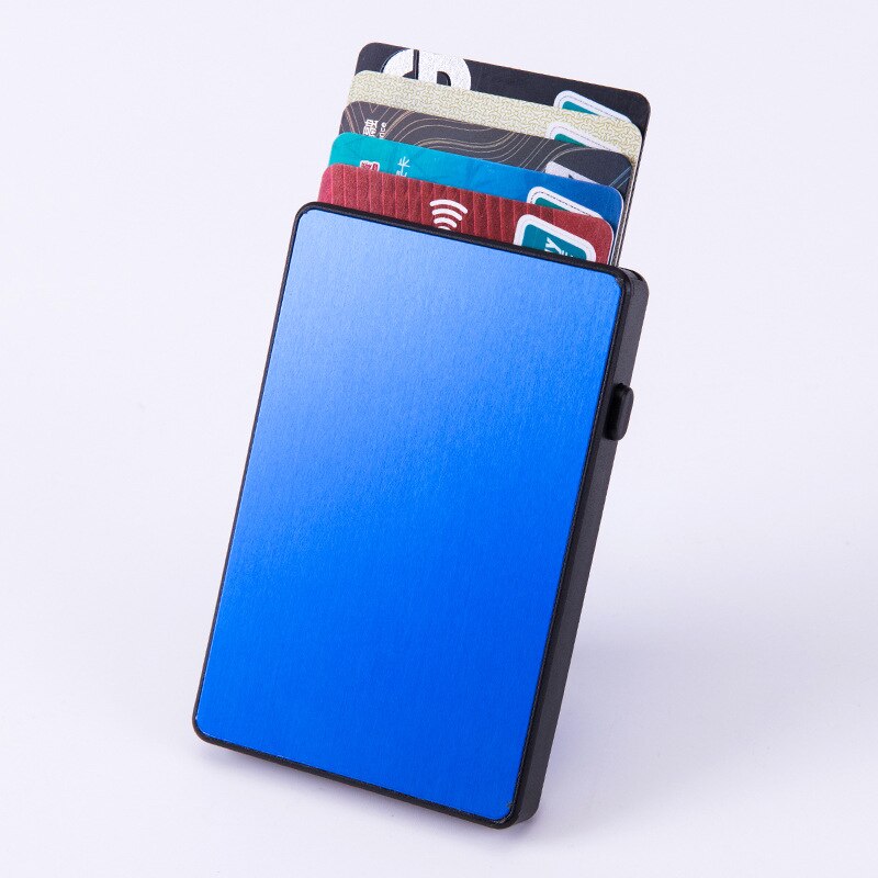 Anti Rfid Credit Kaarthouder Mannen Minimalistische Portemonnee Slim Dunne Business Bank Kaarthouder Pack Case Pouch Mannelijke Metalen Doos Portemonnee: Blue