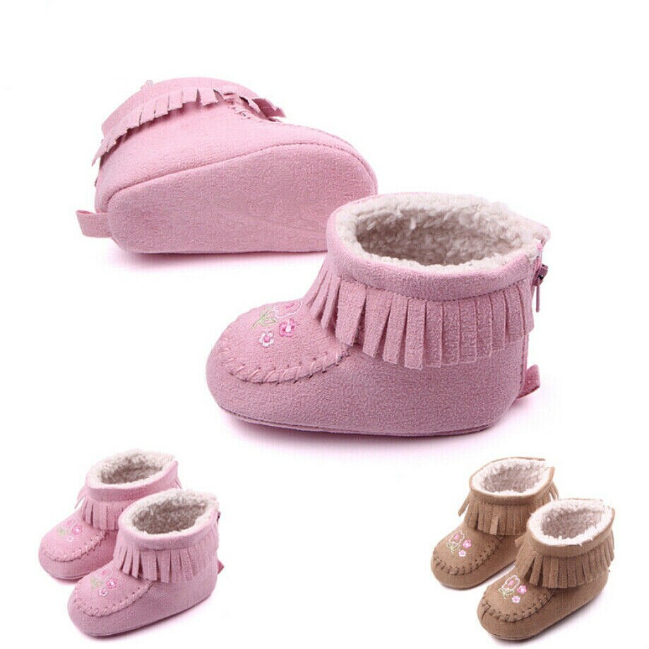 Cute Newborn Baby Girls Soft Booties Winter Warm Snow Boots Flower Sole Shoes 0-18M