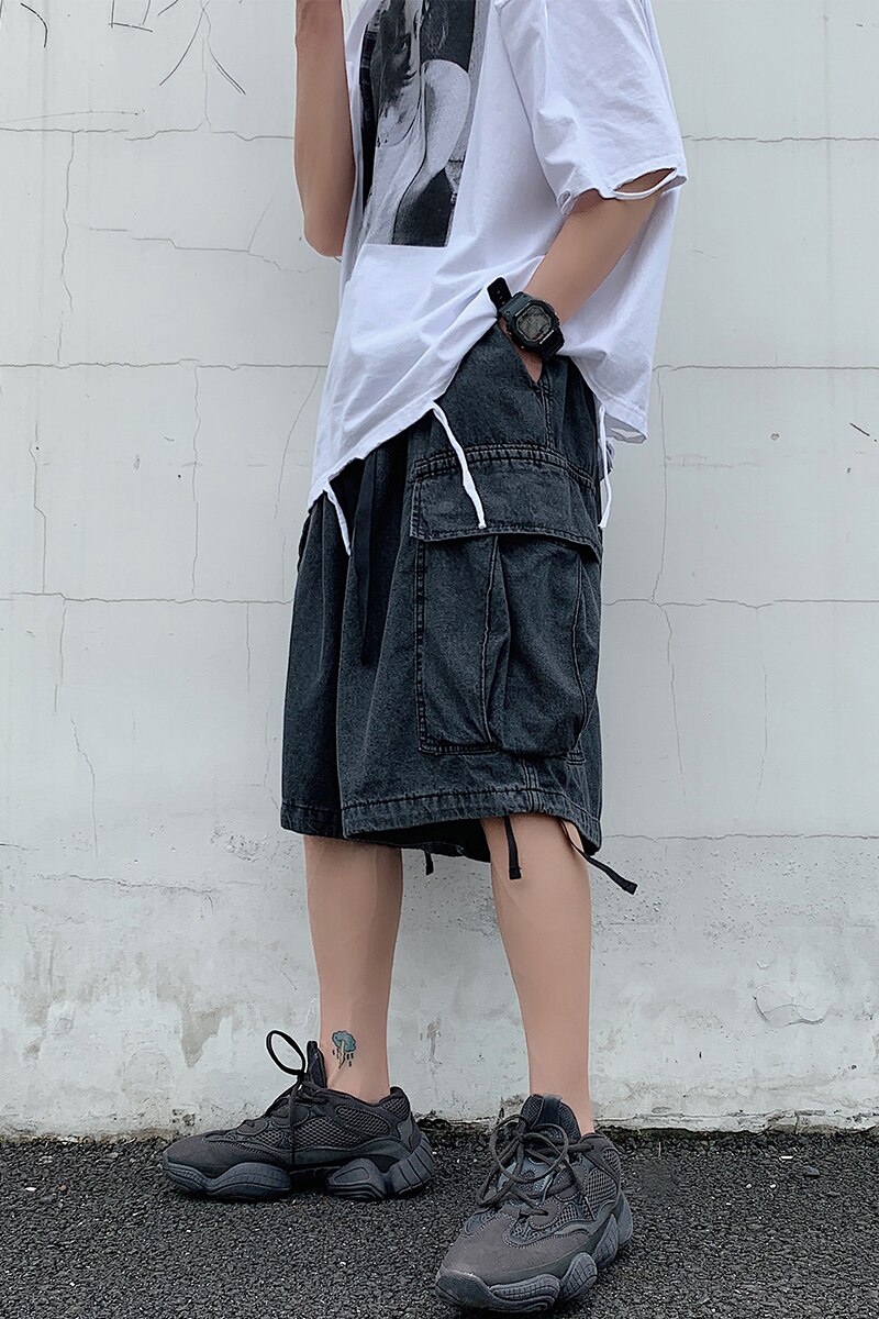 Iidossan effen denim shorts heren zakken regular fit oversized korte jeans heren casual shorts denim hiphop broek