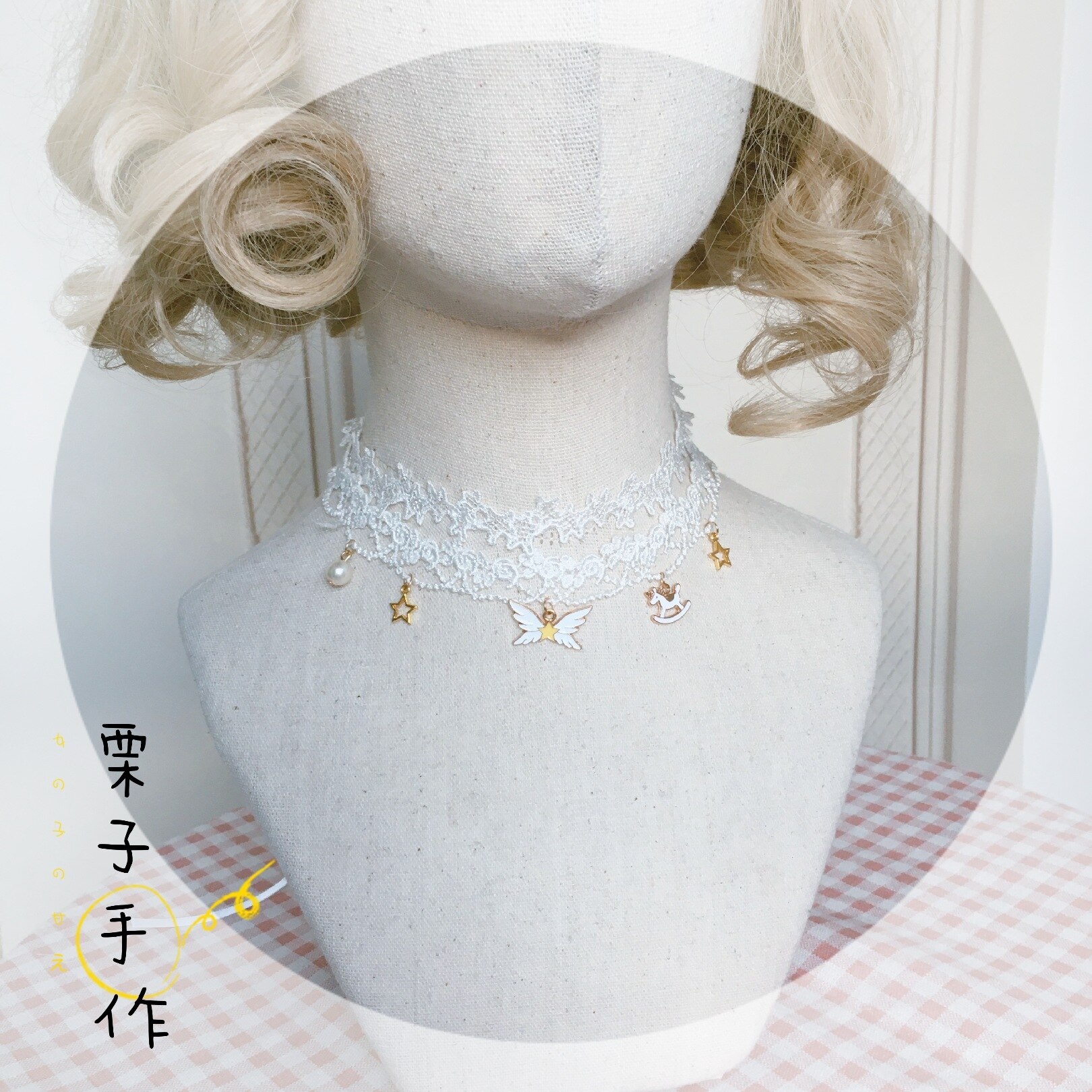 Dejlig lolita pige sød blonde sløjfe halskæde kvinder bånd kæde vedhæng krave halsbånd choker prinsesse håndlavet