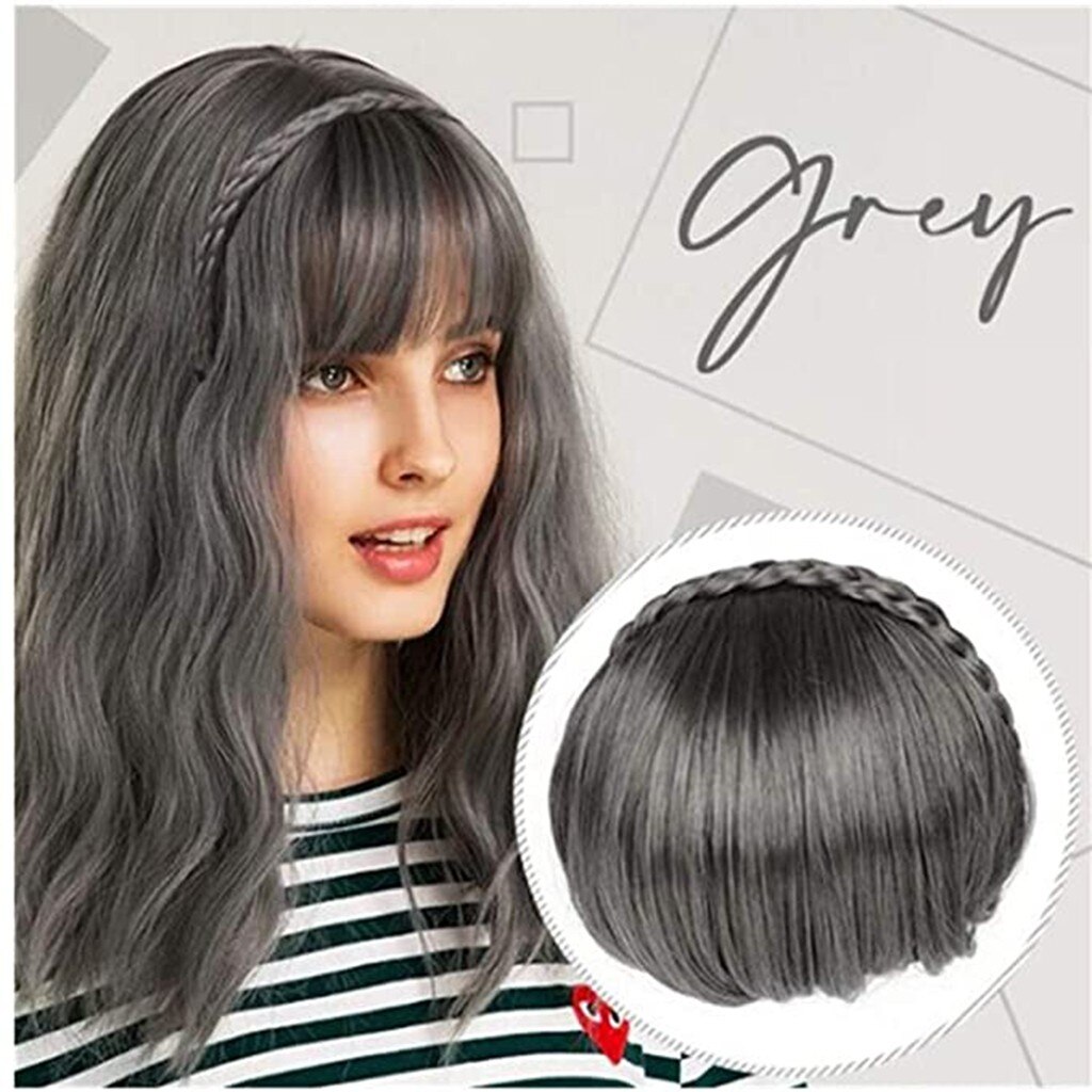 Similler Synthetic Hair Neat Fringe With Braids Headband Blunt Bangs Hair Extensions For Women Hairpieces Synthetic Bangs#y30: F
