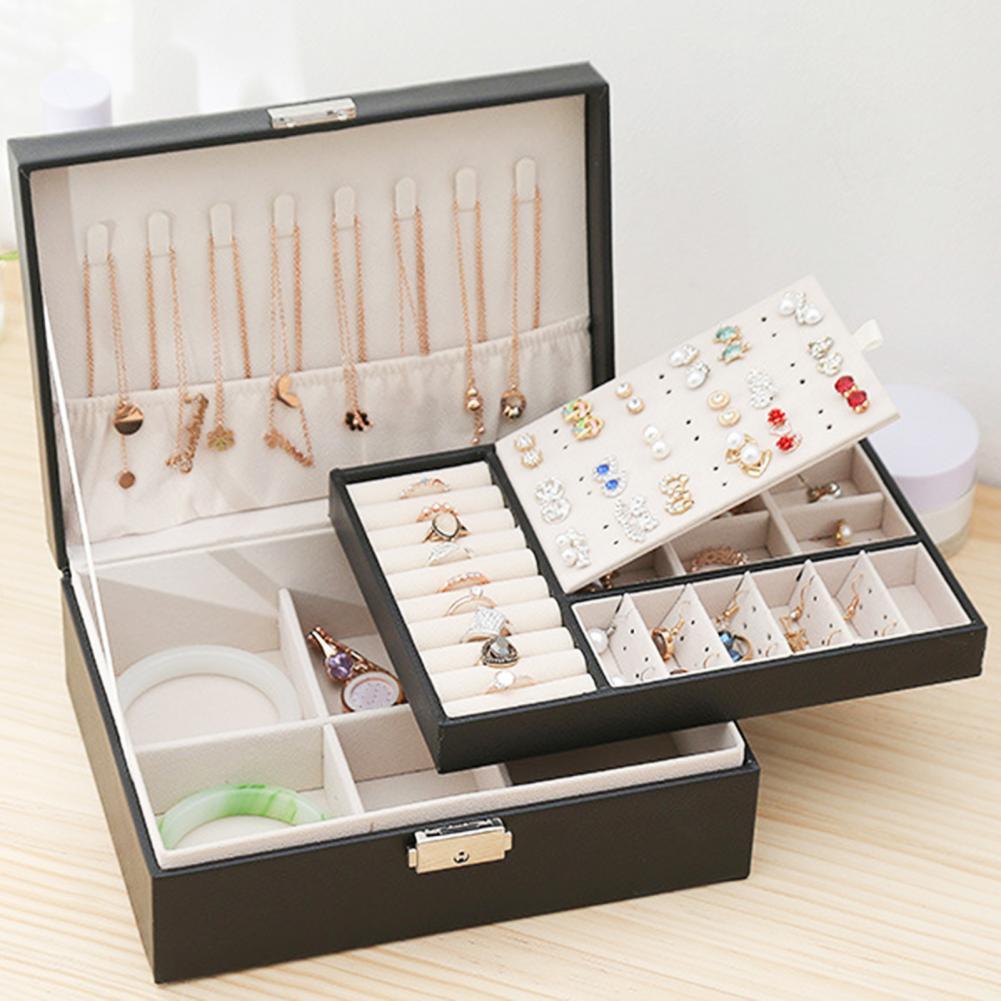 2 schichten Schmuck Box Halskette Ring Ohrringe Halter Schmuck Schatulle Organizer Schmuck Organizer Display Reise Schmuck Fall Boxen