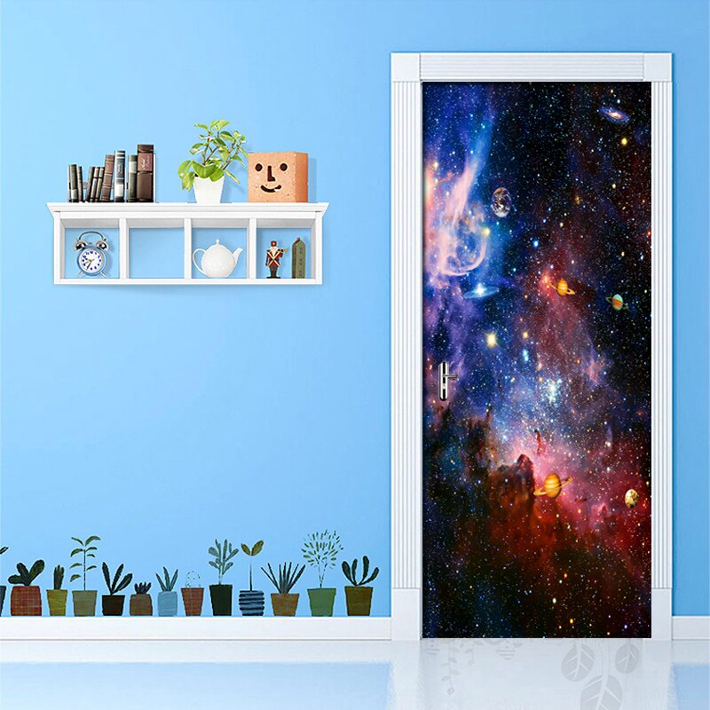Dørklistremerker univers stjerneklar vanntett 3d veggpapir til stue soverom dør tapet pvc selvklebende kunst veggdekor