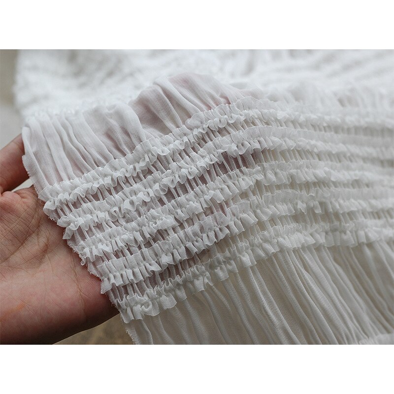 Chiffong krok broderad randigt rynkigt tyg fairy style bröllopsklänning stretch tyll tyg