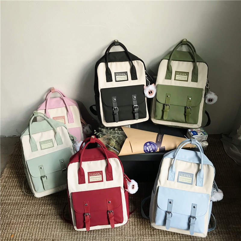 Vrouwen Nylon Rugzak Snoep Kleur Waterdichte Schooltassen Voor Tieners Meisjes Vrouwelijke Rugzak Patchwork Rugzak Mochila