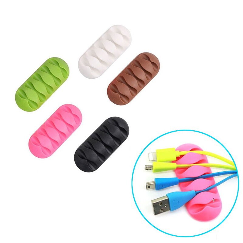 Multipurpose Desktop phone Cable Winder Earphone clip Charger Organizer Management Wire Cord fixer Silicone Holder 5 slot Strip