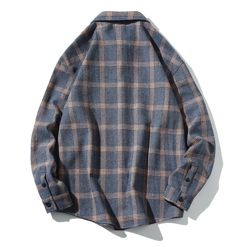 Tilfeldig herre, børstet flanell rutete rutete skjorter med enkel lomme med lange ermer, tykk gingham-skjorte med standard passform