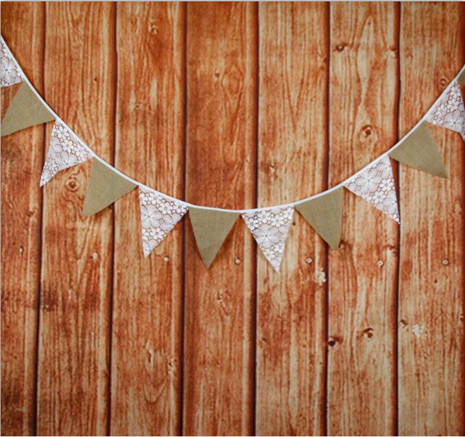 12 Triangle Flags Burlap Floral Lace Banner DIY Bunting Garland Rustic for Wedding Background Birthday Party Home Decoration: 1