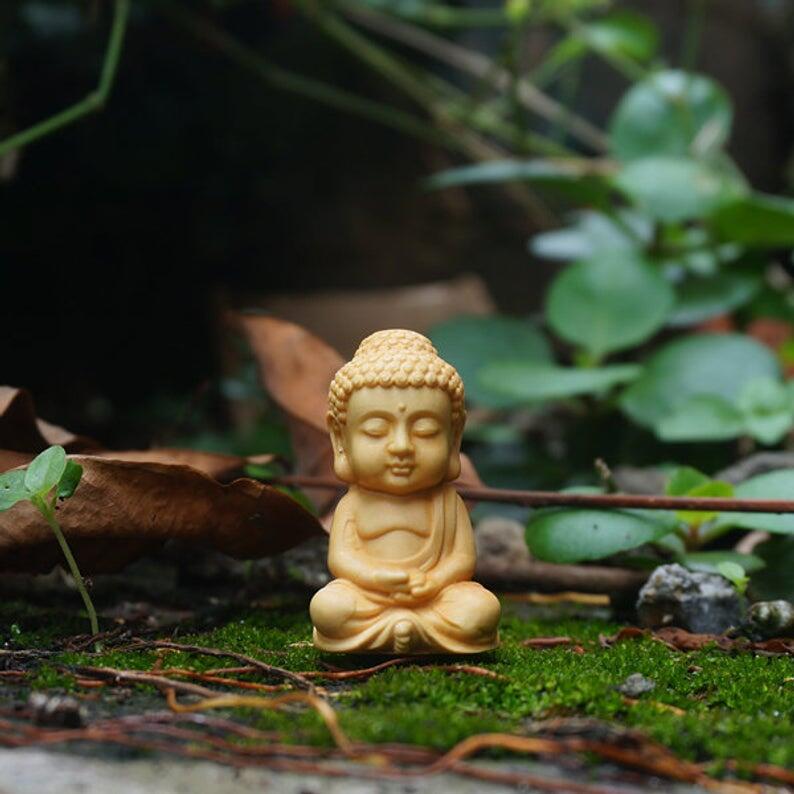 Miniatuur Boeddha Figuur, Hout Boeddha, Kleine Monnik Beeldjes Fairy Tuin Terrarium Accessoires