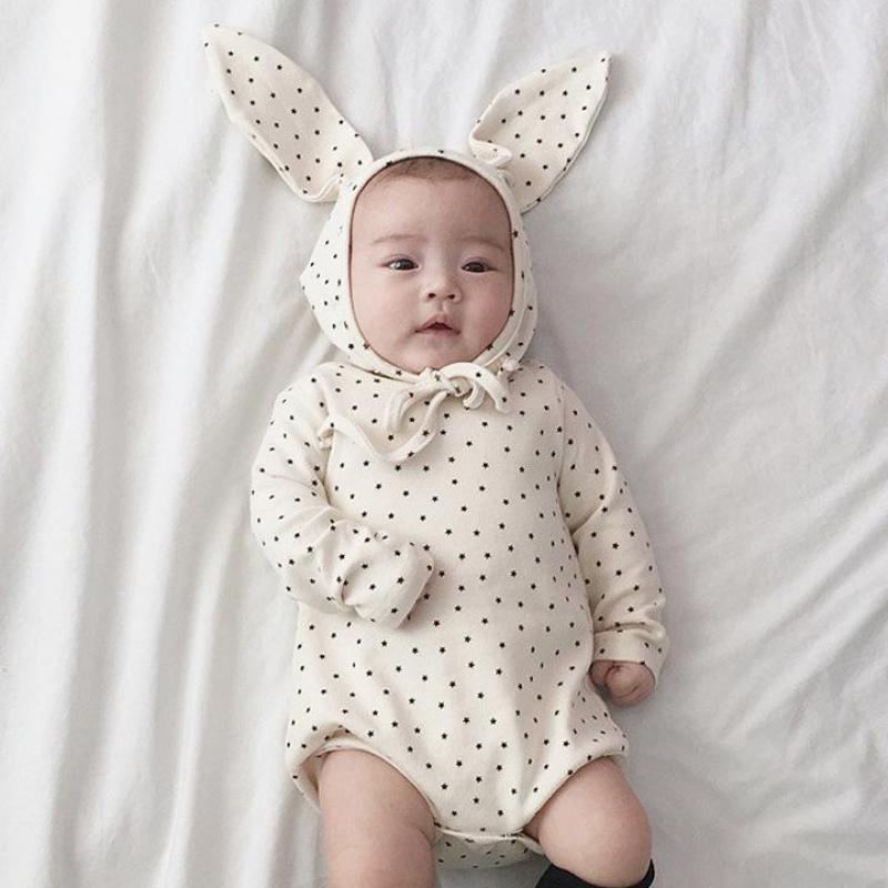 neue Baby Bodysuit Nette Drucken Aus Reiner Baumwolle Baby Herbst Kleidung Junge Mädchen Baby Gesamt Und Große Kaninchen Ohr Hütte Baby Kleidung