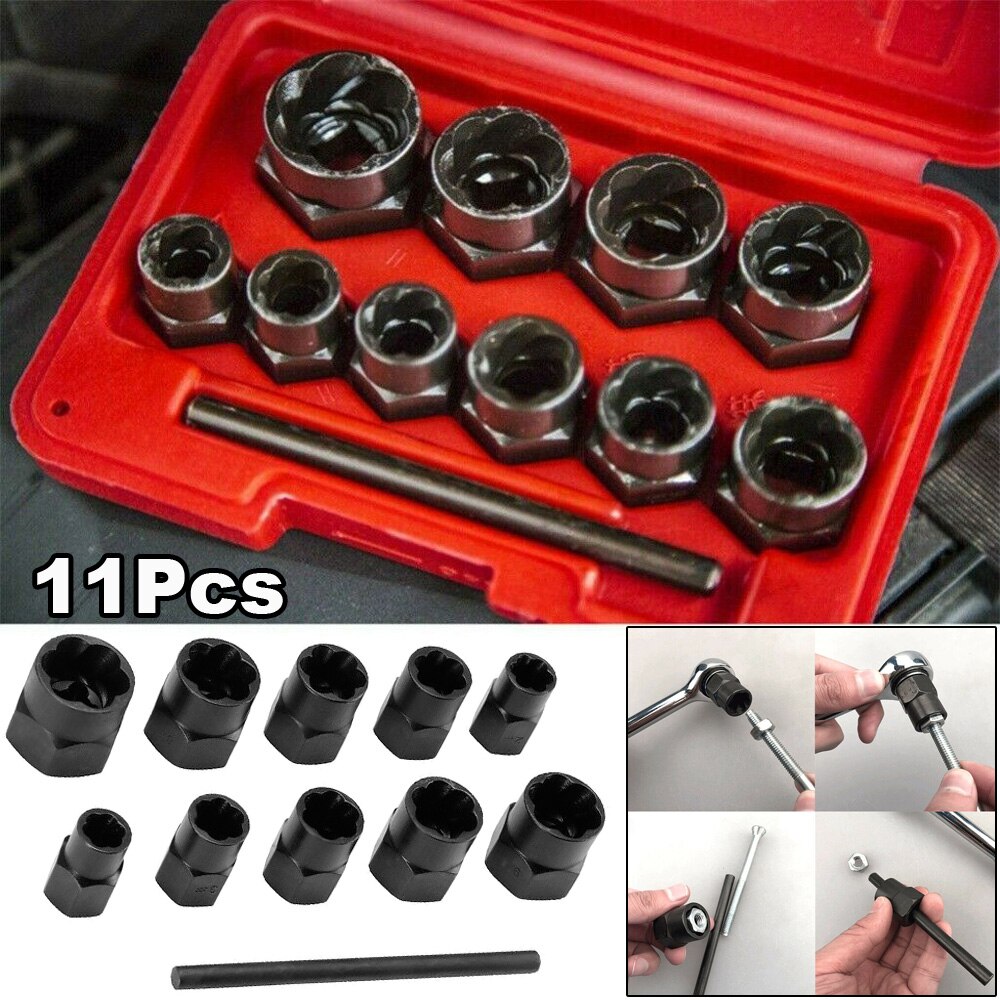 Tool Nut Remover Removal Kit Set Extraction Socket Damaged Rounded Locking 11pcs