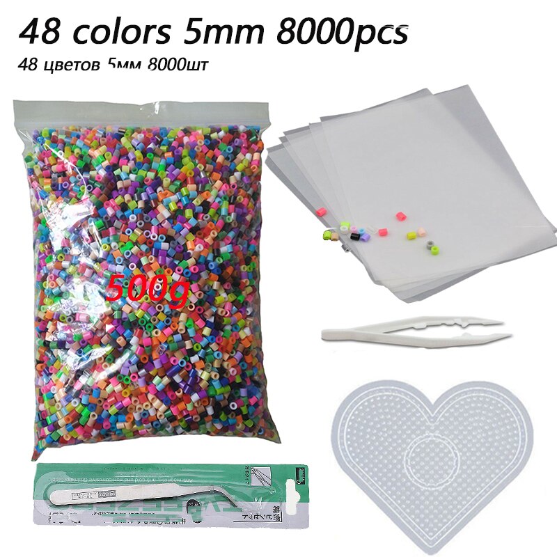 Perles Hama 500g 8000 pièces 5mm, 1 modèle + 3 papiers à repasser + 2 pincettes, jouets éducatifs pour enfants, Diy,
