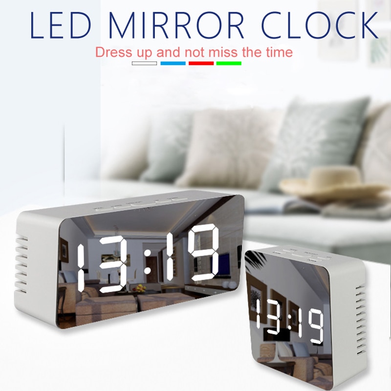 Led digitalt ur soveværelse spejl rejsealarm snooze bordur vækketid temperatur natdisplay til hjemmekontorindretning