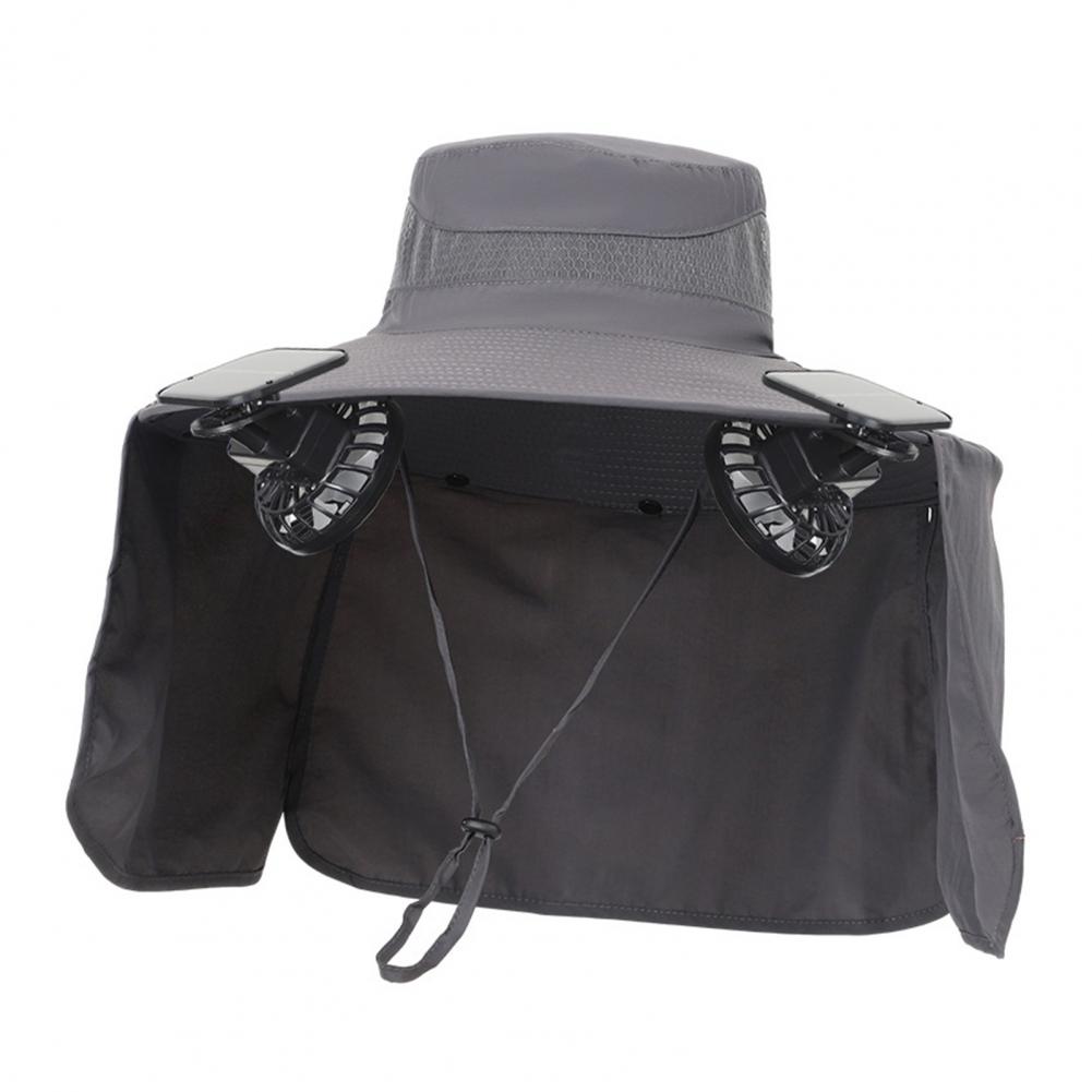 Solarbetriebener Lüfterhut, atmungsaktiver Solar--Lüfterhut mit UPF 50, UV-Schutz, 2 Solarventilatoren für Männer, Eimerkappe mit breiter Krempe für Höhle Außenbereich