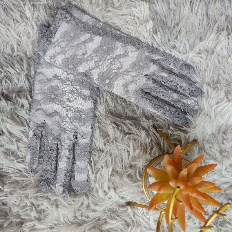 blaugrün Grün Sommer Elegante Damen Blumen- Spitze Handschuhe Blau Gelb Handgelenk Länge Kurze Volle Finger Mädchen Braun Rosa Handschuhe