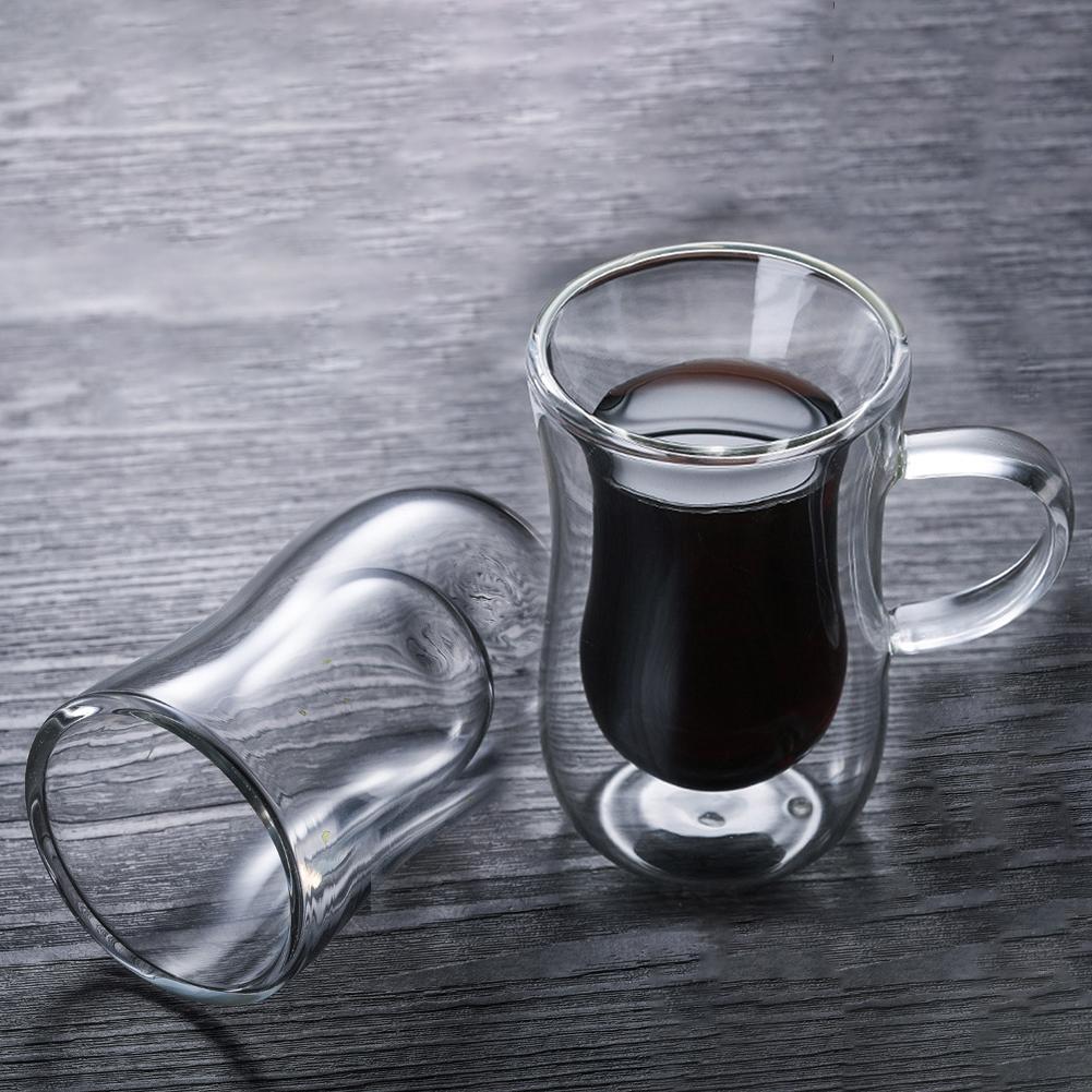80ml Transparent Glass Cup With Handle Double-layer Glass Coffee Cup European-style Coffee Mug Latte Espresso Iced Tea Cup