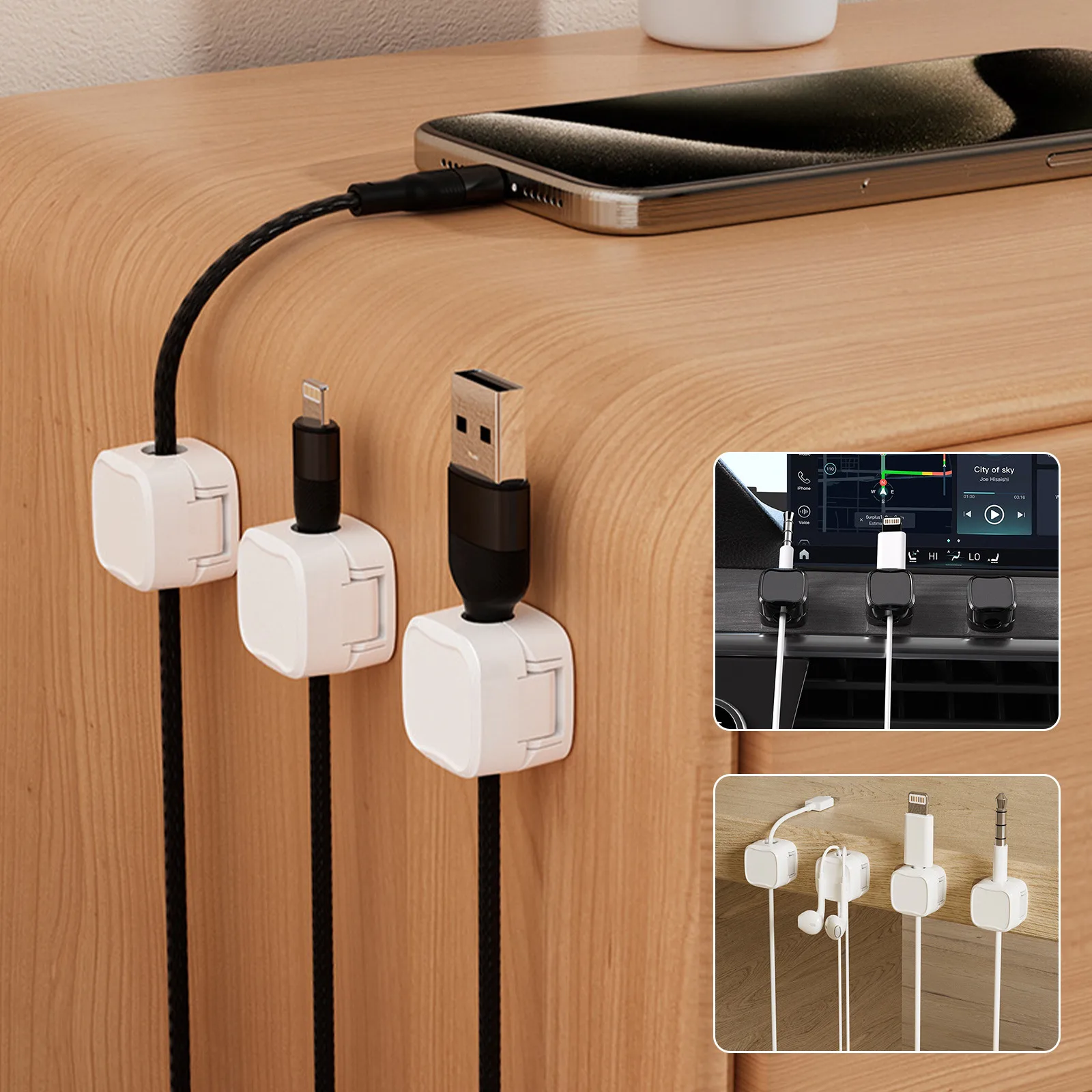Magnetic Cable Clips Cable Organiser Adjustable Cord Holder Under Desk Organizing Cable Management Wire Organizer Holder