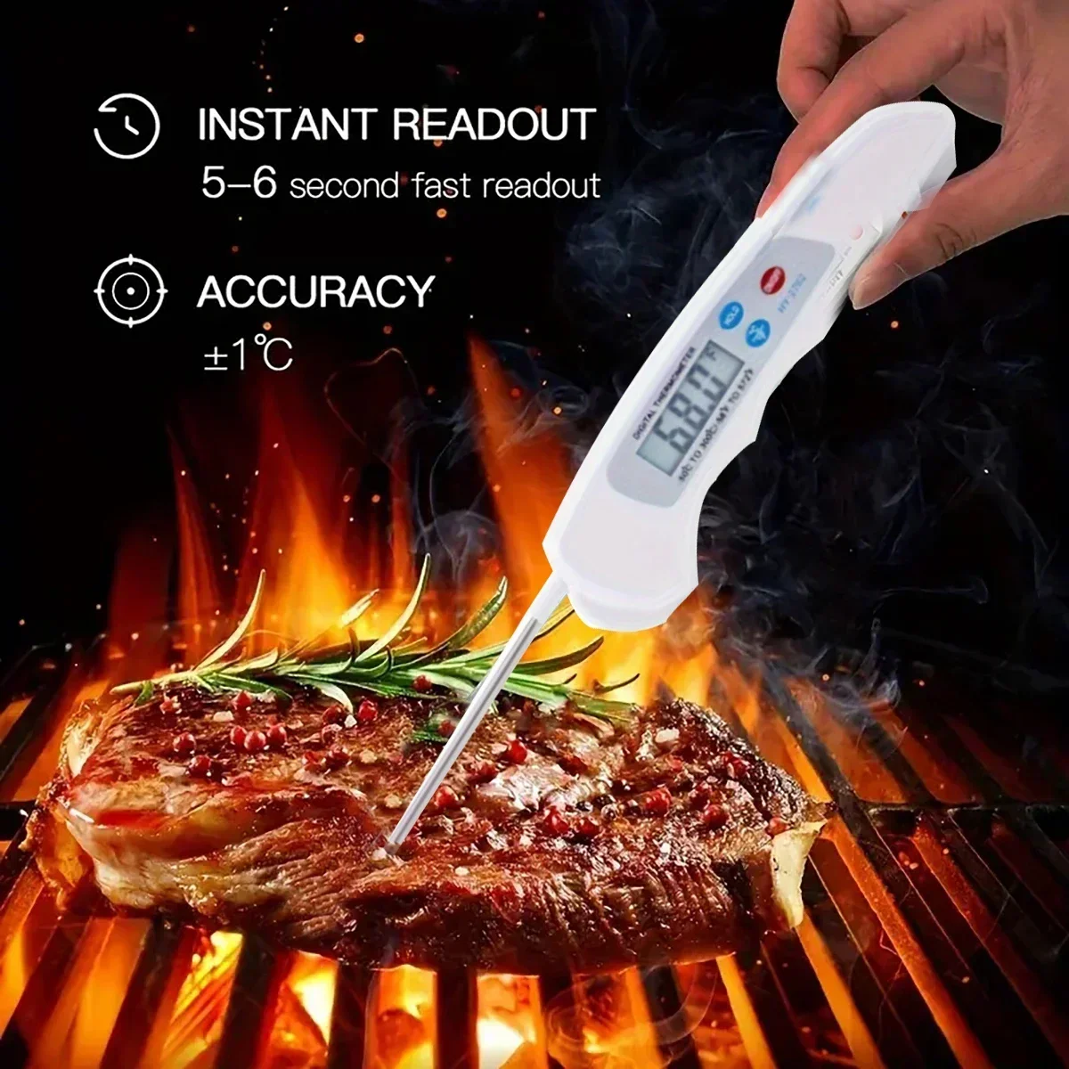 Opvouwbare vleesthermometer - magnetische roestvrijstalen voedselsonde, waterdichte digitale kookthermometer voor barbecue- en keukengebruik