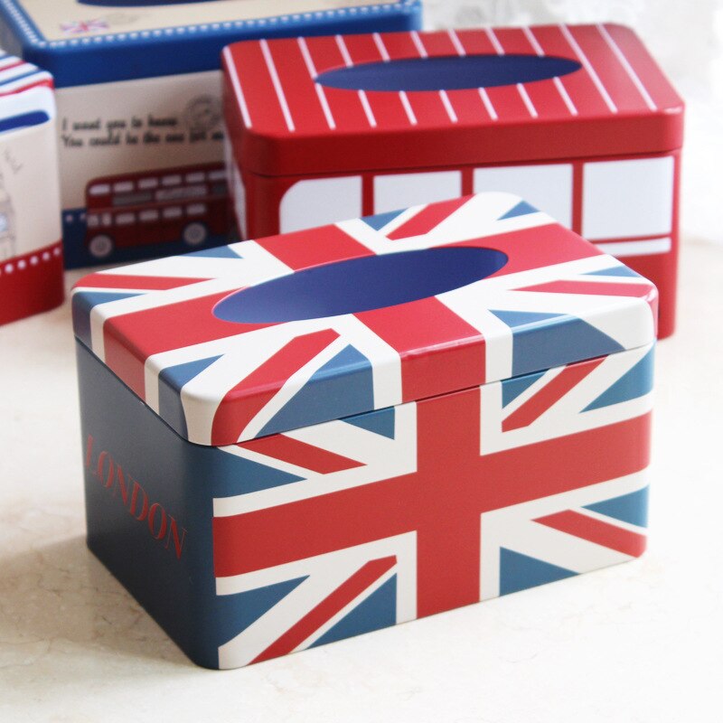 Zakka-caja de pañuelos de hierro de estilo británico para el hogar, caja de lata para pañuelos ENL 009, 1 unidad