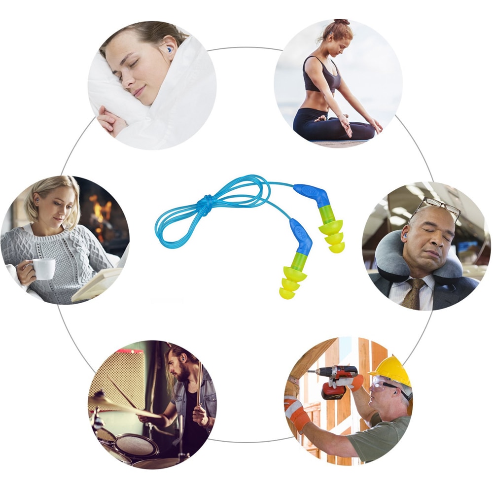 1 par 3m 340-8002 ørepropper støjdæmpende ørepropper soveørepropper juletræ med kabel behagelig gul øreværn