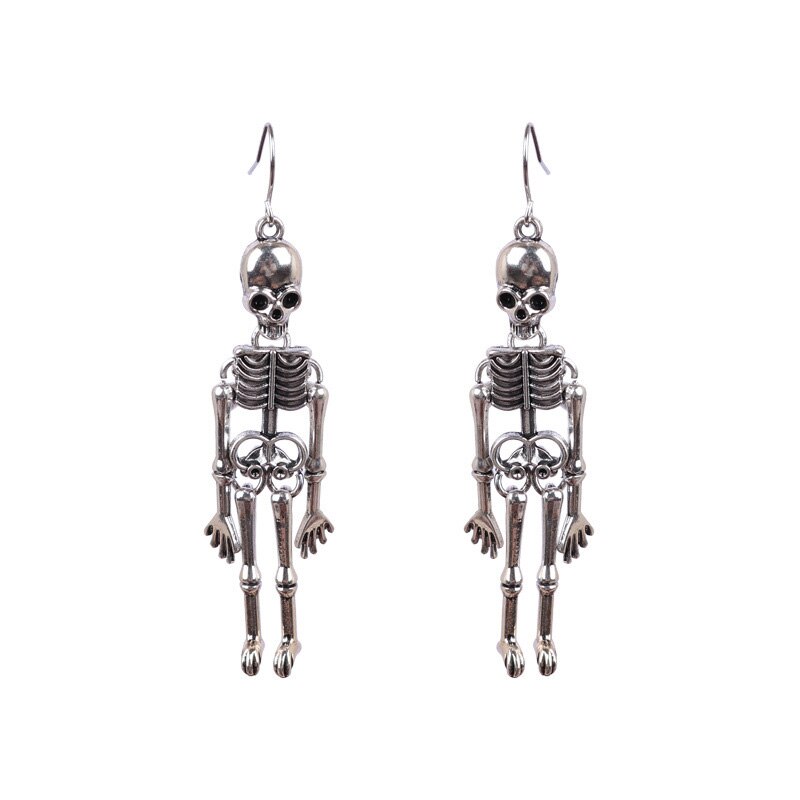 Halloween Oorbellen Schedel Skelet Ear Festival Thema Lichtmetalen Dark Punk Oor Sieraden Cadeau Voor Meisjes 1.8*7.2cm Tt @ 88: Antique silver
