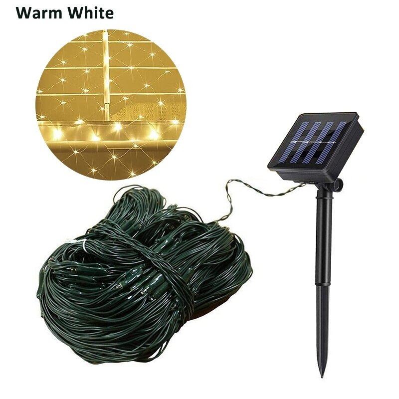 1.1*1.1m led nett solenergi lys bryllup jul fe string lys utendørs vanntett fest dekor mesh lys: Varm hvit
