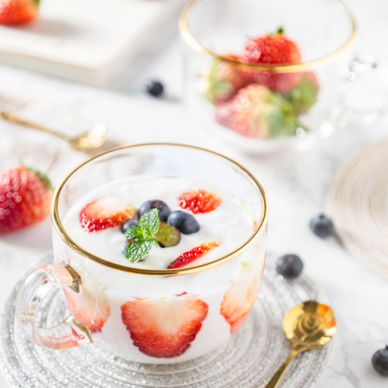 Glass Phnom Penh Oatmeal Breakfast Tempered Glass Milk Cup Breakfast Cup Oatmeal Cup Transparent Tea Cup Coffee Cup