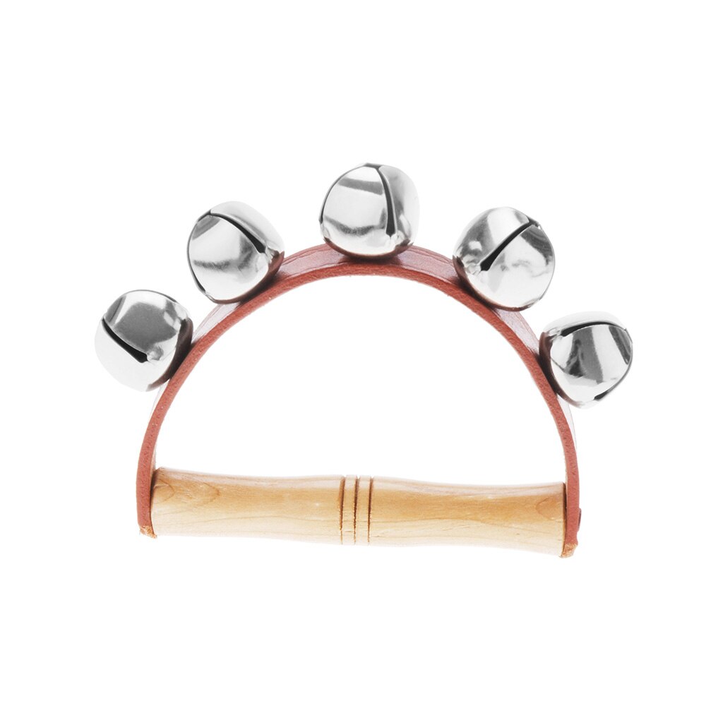 Wood & Metal & Leather Handbell Musical Instrument Rhythm Beat Shaking Small Jingle Bell for Baby Kid Child Early Education