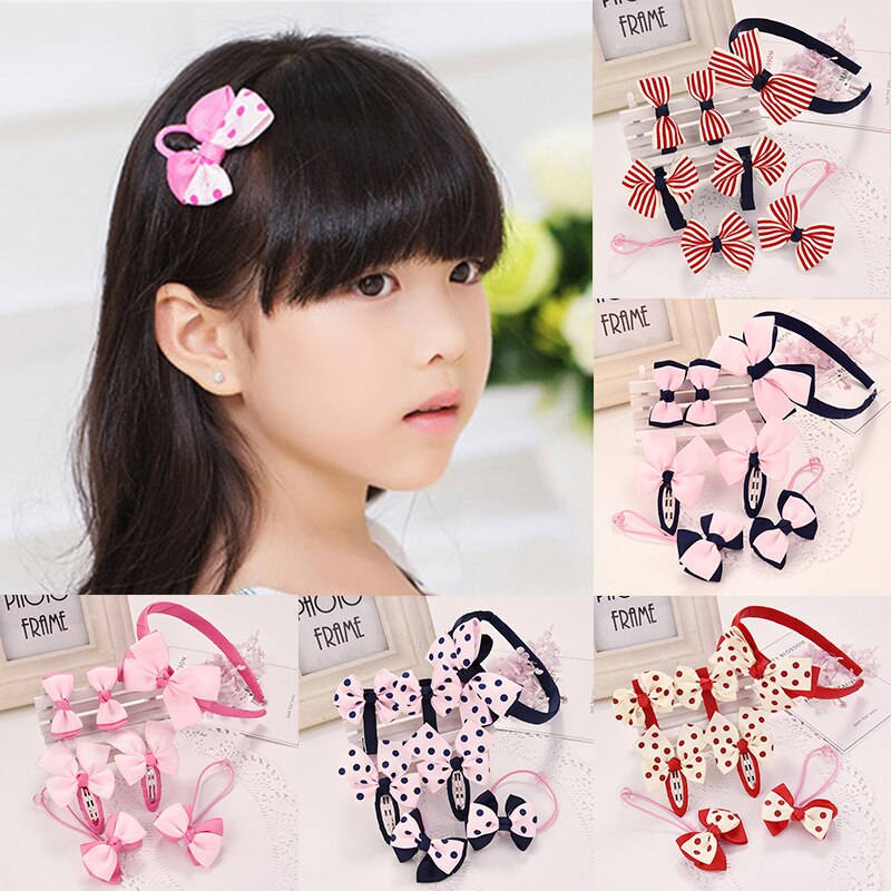 7 teile/satz Kinder Haar Clip Set für Geburtstag Streifen Dots Muster Haarnadeln Nette Haar Seil Mädchen Headwear Haar Zubehör set