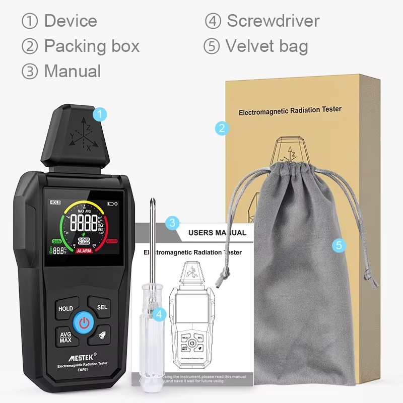 Mestek EMF01 Meter Geiger Detector Electromagnetic Radiation Tester Electric Magnetic Field Scanning Induction EMF Dosimeter: Default Title