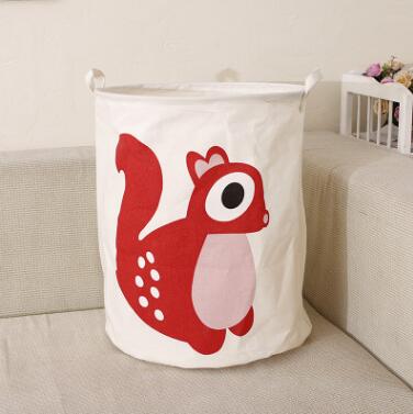 Large animal laundry basket toy storage picnic basket box cotton wash clothes box baby organizer: squirrel
