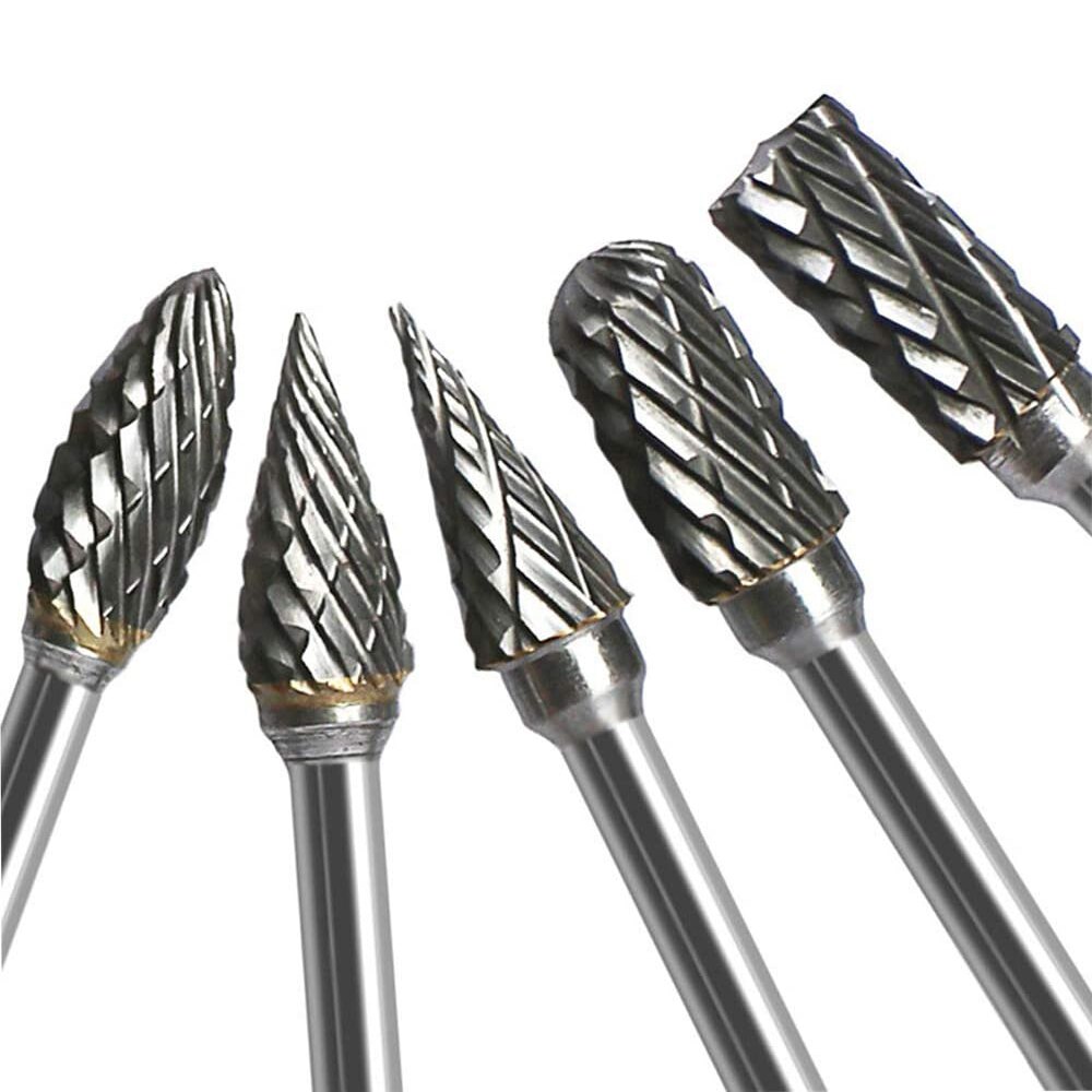 Rebaba rotativa de carburo de tungsteno, 10 Uds., brocas de tallado, herramientas Dremel de corte de diamante doble para tallado de piedra de madera, trabajo de Metal de acero