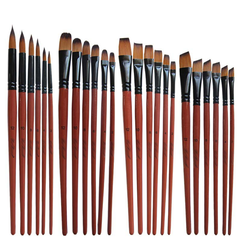 6 stk brun efter antal tegning kunstforsyninger nylon hår akrylolie akvarel kunstner pensler sæt tegning kunstforsyninger