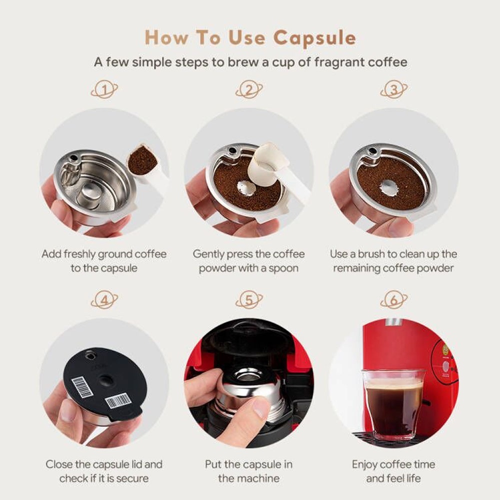 Cápsulas Tassimo reutilizables de acero inoxidable con 4 tapas de silicona negras compatibles con máquina Bosch Tassimo