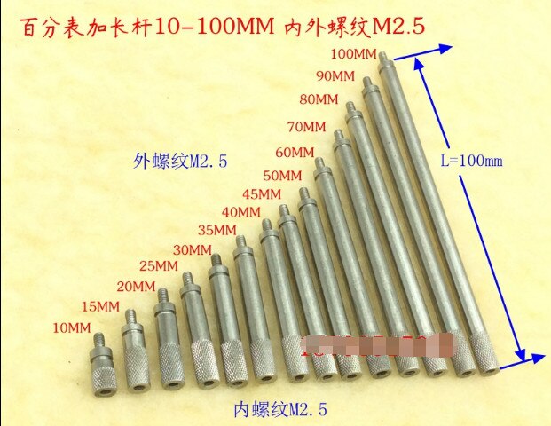 Stainless steels extension legs for dial indicator lengh = 10, 20, 40, 60, 80 mm Dial extension rod M2.5 extension bar 5pcs/lot