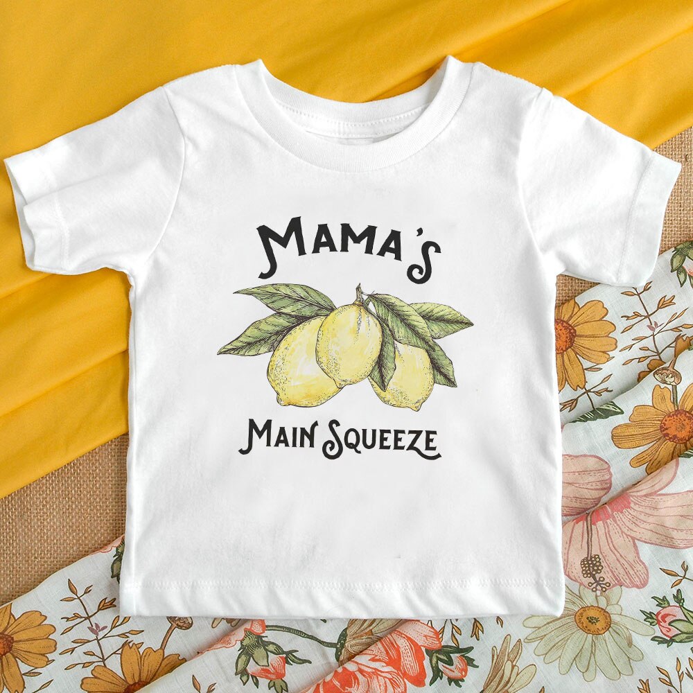 Mama's main squeeze kinder t-shirt versgeperste kinder t-shirt citroen squeeze kinder t-shirt baby t-shirt jongens meisjes unisex topjes: Hm68- kstwh- / 12m