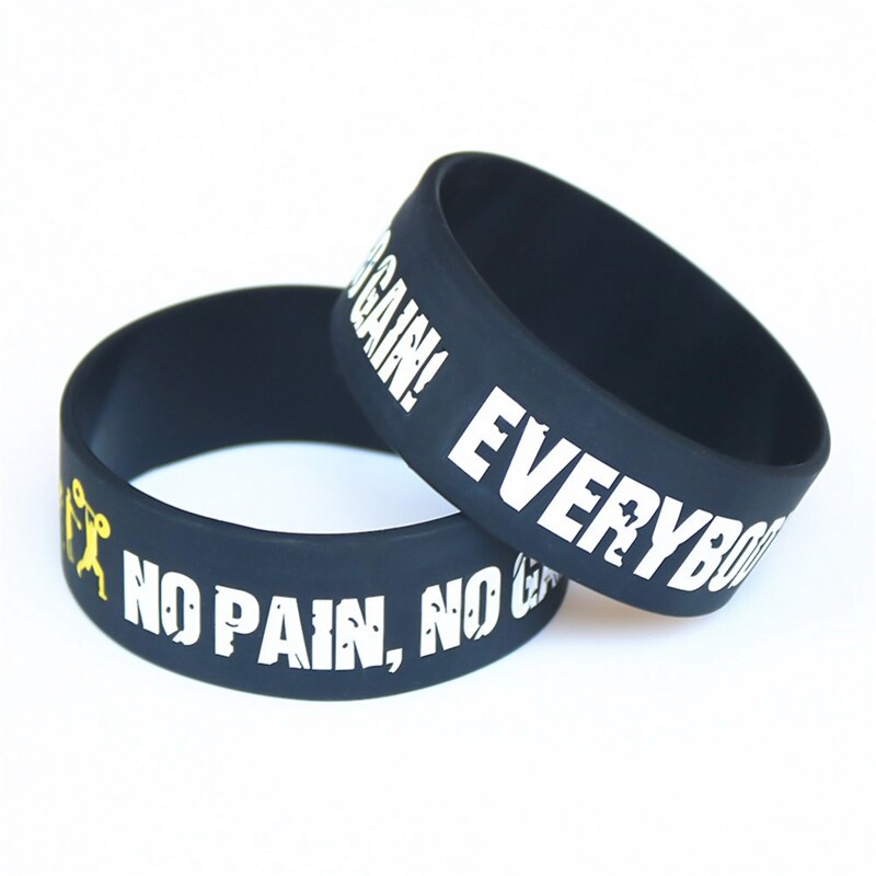 1PC Everybody Fit No Pain No Gain Silicone Wristband Wide Band Motto Rubber Bracelets & Bangles Armband