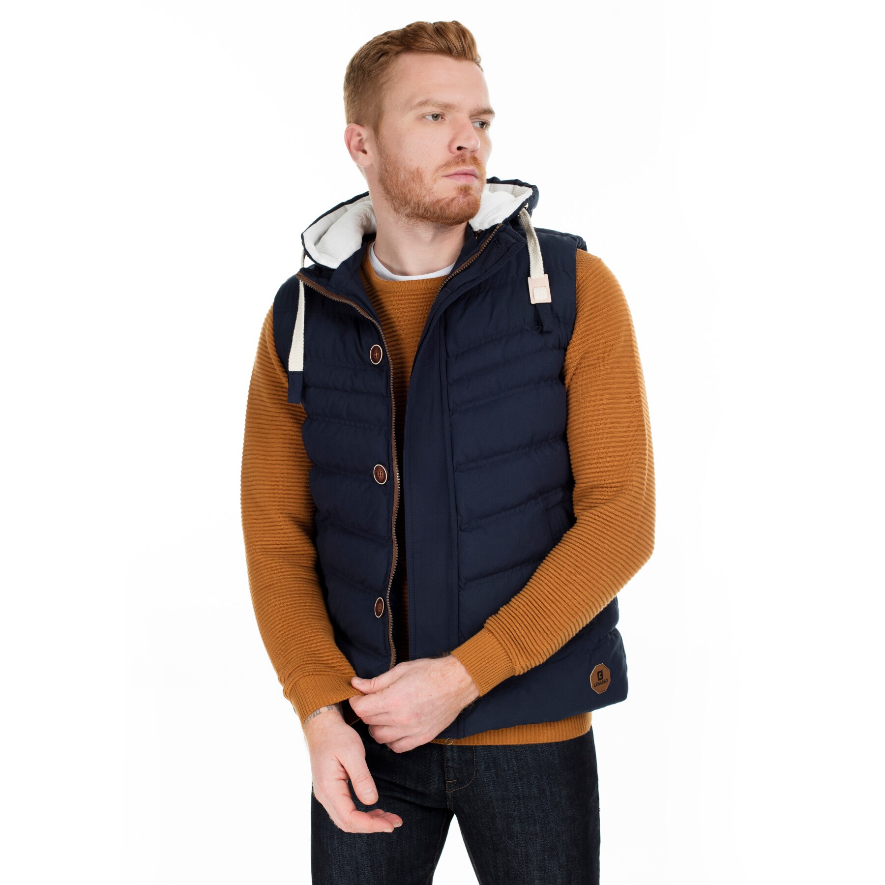 Buratti veste cintrée à capuche homme gilet 55619 K5618: Marine Bleu / XL