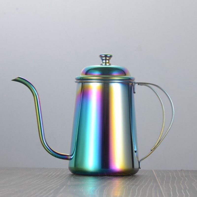 Lang mund hånd stempelkande fin mund gryde 650ml tykke 304 rustfrit stål dryp kaffekande filter brygning tekande kedel