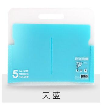 Multi-layer PP 6 color folder A4 student organ file plastic paper data bag Filing Products 5 index document bag: Blue