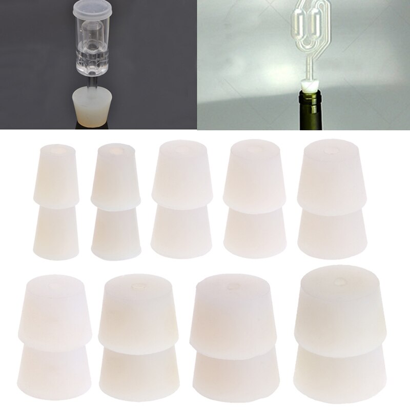 2 Pcs White Silicone Rubber Plug Stopper With Hole Airlock Bubbler Valve Wine Brew