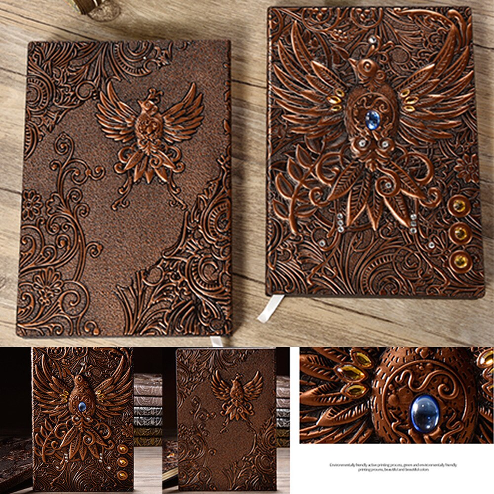 Journal PU Cover School Retro Notebook Handcraft Travel Hardcover Writing Pads Embossed Diary Phoenix Home