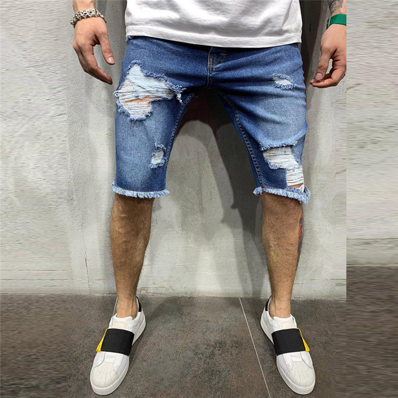 Summer Men Zipper Pocket Casual Shorts Denim Cotton Multi-Pocket Overalls Shorts Straight Pant #E11