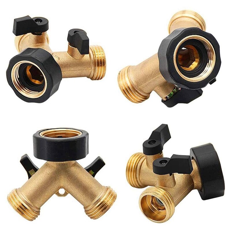 2 Pack Hose Splitter 2 Way, Duty Brass Connector Tap Splitter, Y Connector Brass Garden Hose Adapter with 2 Valves