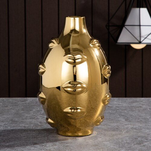Nordic Ceramic Face Vase Modern Living Room Lip Flower Light Luxury Expression Half Face Decoration Home Decoration Accessories: Lips-golden