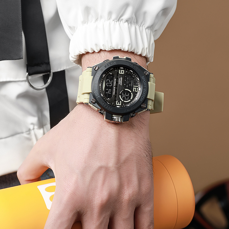 Reloj despertador Digital deportivo para hombre, Esfera Grande luminosa, resistente al agua, cronógrafo electrónico multifuncional, reloj multifuncional