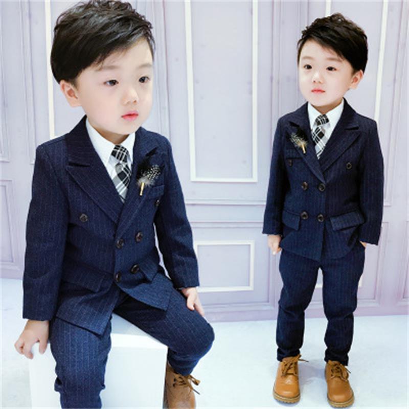 Trajes de para niños primavera otoño estilo niños ropa de boda 2 piezas conjuntos de trajes de azul