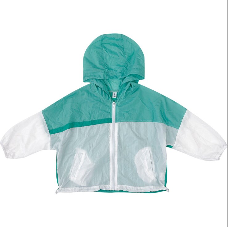 Summer boys girls thin patchwork sun-protective jackets letters printed hooded zipper Sun protection: 2T