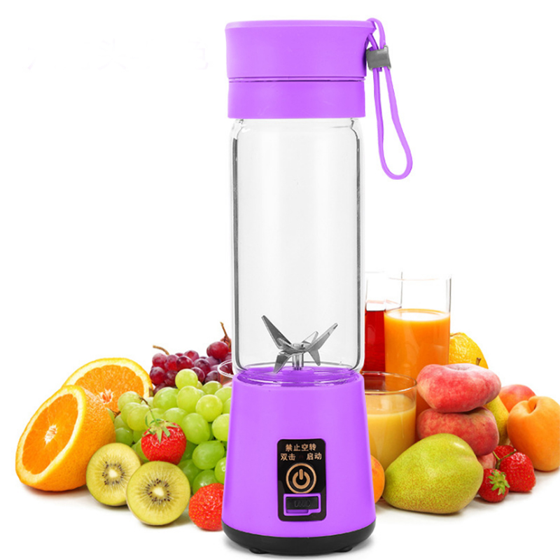 380ml Portable USB Mini Juicer Electric Rechargeable Smoothie Blender Machine Mixer Maker Fast Blenders Juice Cup Food Processor: 6 blades / Purple