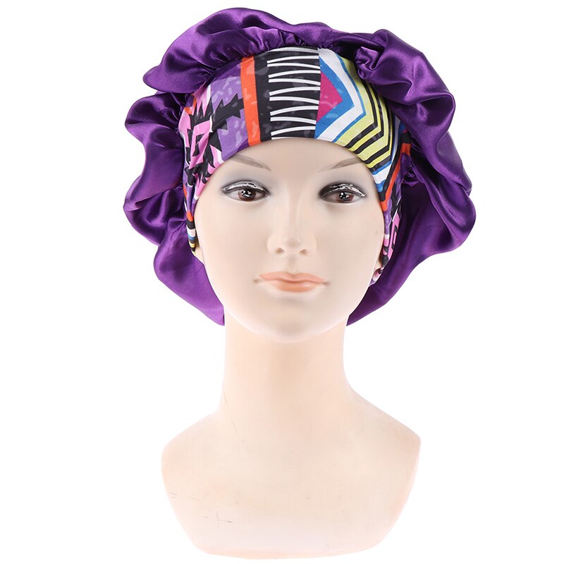 Slaapmuts voor dames met afrikaans patroon en ankaraprint, satijnen voering, zacht, extra groot hoofddeksel, hoofddoek voor dames, haarverzorgingshoed: Paars